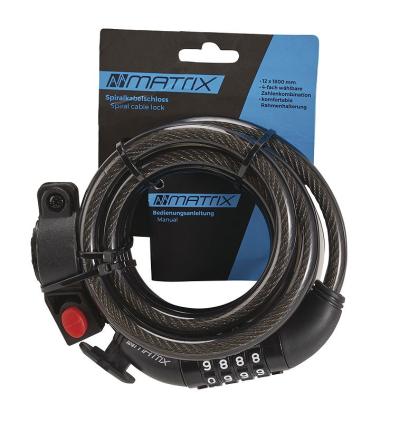 MATRIX Zahlen-Spiralkabelschloss SPZ 1800 12 mm schwarz 180 cm EVP Produktbild 1