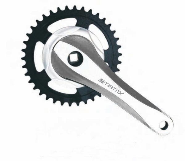 MATRIX Kettenradgarnitur Alu 4-kant f&uuml;r City Rad 38 Z&auml;hne schwarz/silber polish 170 mm  Montageverp