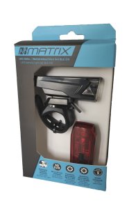 MATRIX LED Akku-/Batterieleuchten-Set BLS 310 inkl. Fronthalter passend bis 31,8 mm | Befestigung: Lenker / Sattelstütze | schwarz | SB-Verpackung