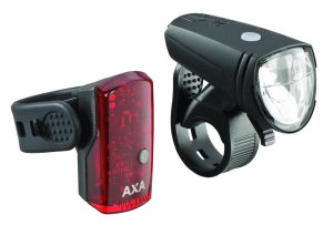 AXA LED Akkuleuchten Set Green Line 15 Lux Befestigung: Lenker / Sattelstütze | schwarz